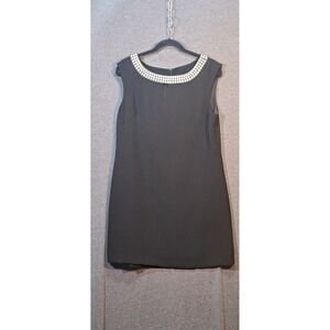Tahari Arthur S Levine Black Embellished Pearl Neck Shift Dress Womens 12P